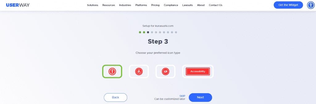 userway widget questionnaire step 3 choose widget style